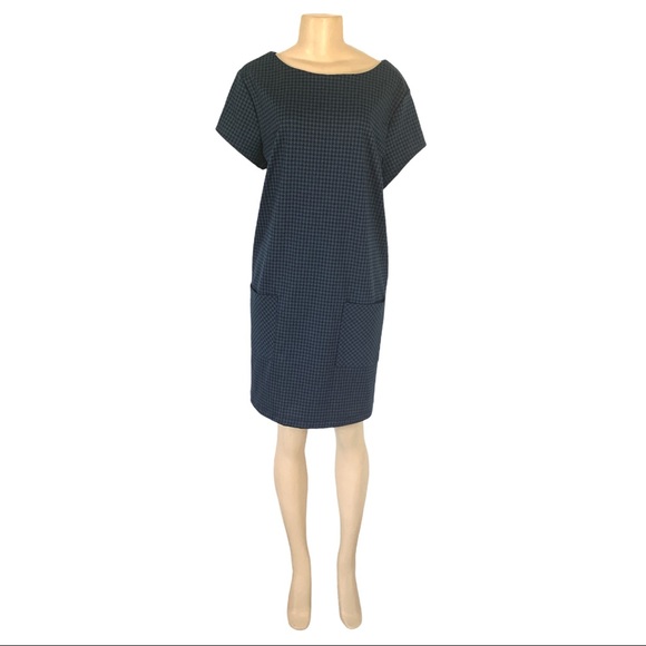 George Gingham Checkered Career Wear Tent Scoop Neck Midi Dress - Picture 3 of 8